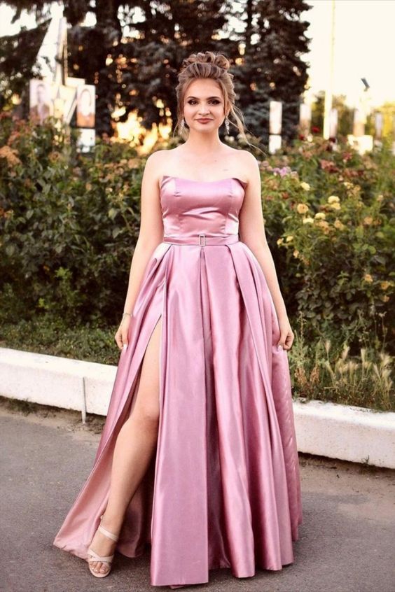 Satin Prom Dress with Slit, cheap long prom dresss 2021 cg20389