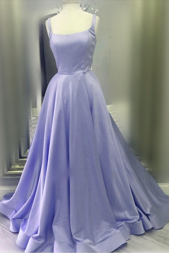 Long Lavender Prom Dresses 2021 Ball Gown Satin Spaghetti Straps cg20423