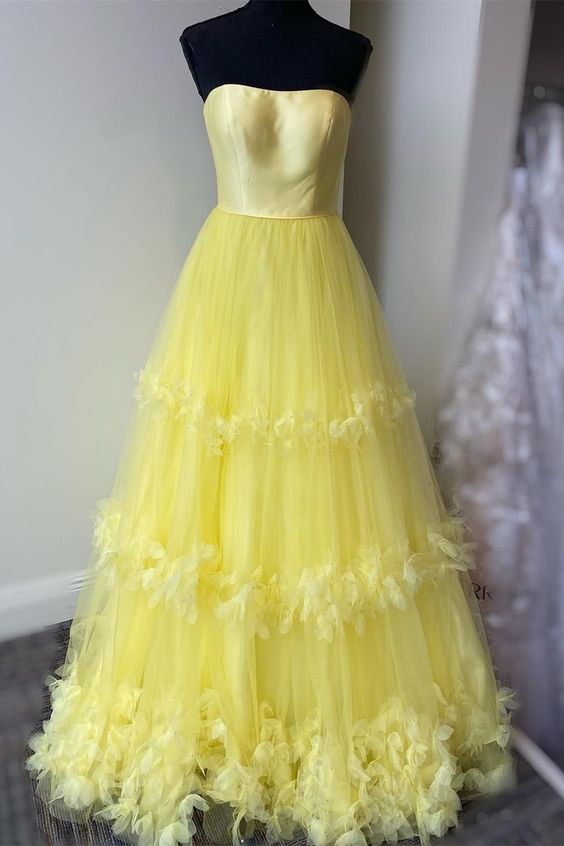strapless A-line yellow long prom dress formal gown cg20429