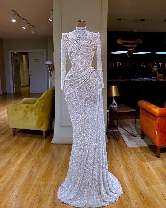 White Sequin Pageant prom Dress Evening Gown cg20442