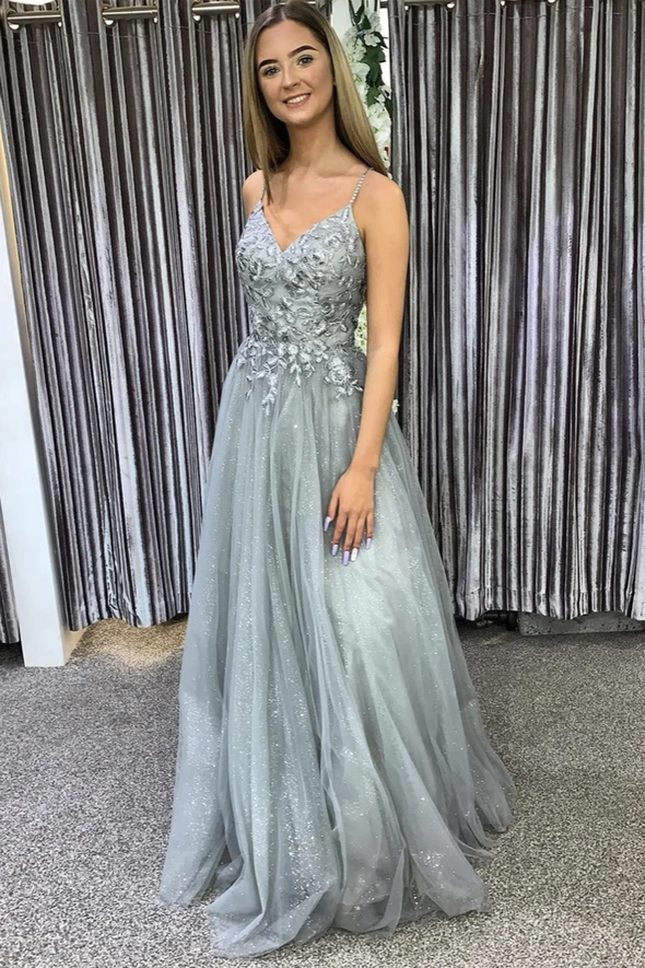 Elegant v neck lace long A line prom dress evening dress cg20447