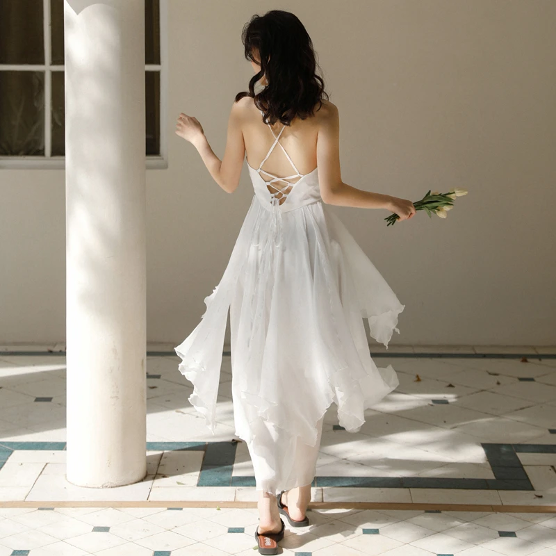 White Chiffon High Low Chic Simple Wedding Party Dress, White Short Prom Dress Graduation Dress cg20451