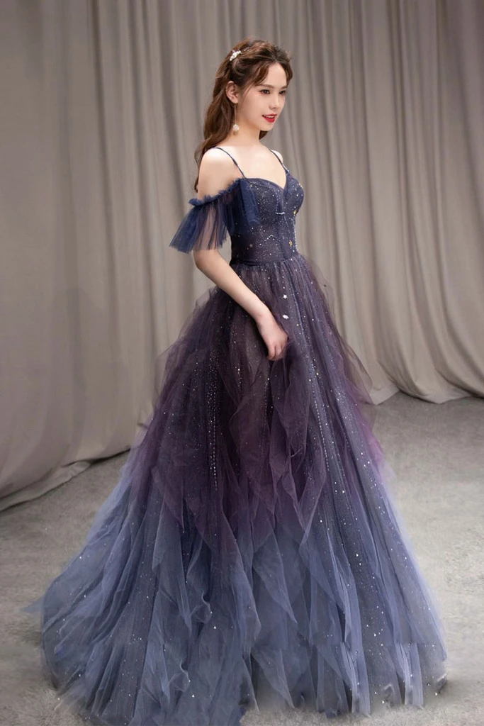 Lila langes Ballkleid aus Tüll mit herzförmigem Ausschnitt, lila formelles Kleid cg20454
