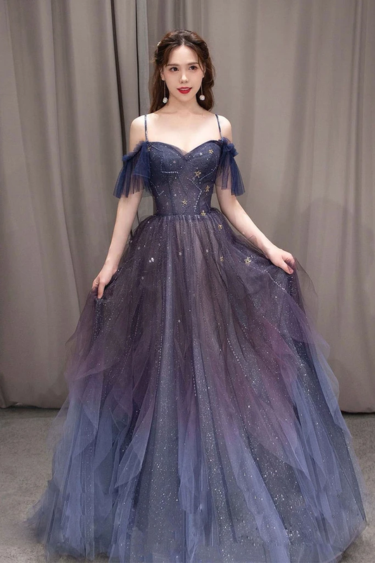 Lila langes Ballkleid aus Tüll mit herzförmigem Ausschnitt, lila formelles Kleid cg20454