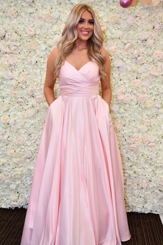 pink prom dress with pockets Strapless Two Piece Pink Long Beaded Prom Dress with Pockets US2 / Custom Color