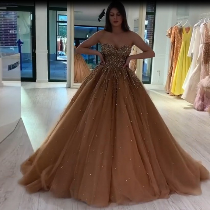 Stunning Dark Champagne Ball Gown Quinceanera Dresses Sweetheart Beadi classygown Stunning Dark Champagne Ball Gown Quinceanera Dresses Sweetheart Beadi classygown