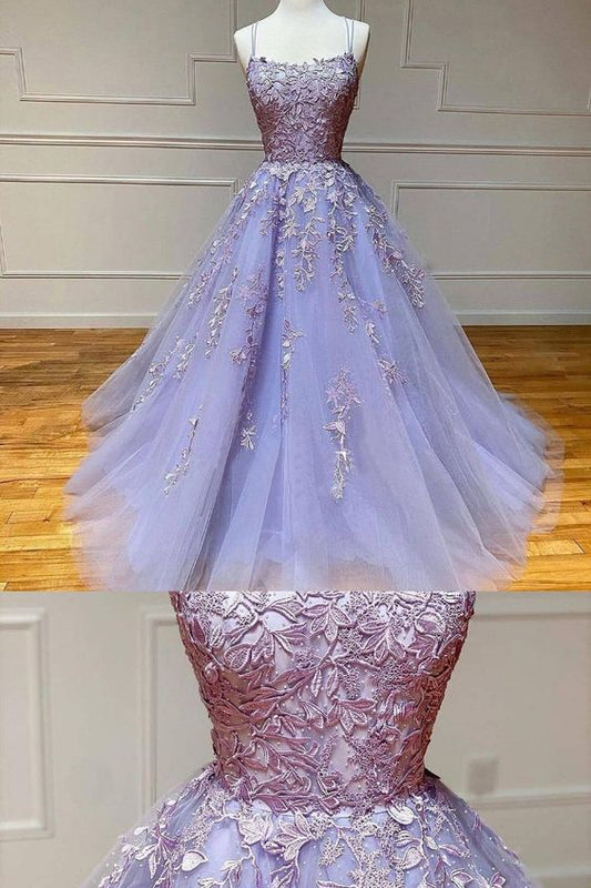 2021 Lavendel Spitzentüll Ballkleid mit Applikationen cg20557