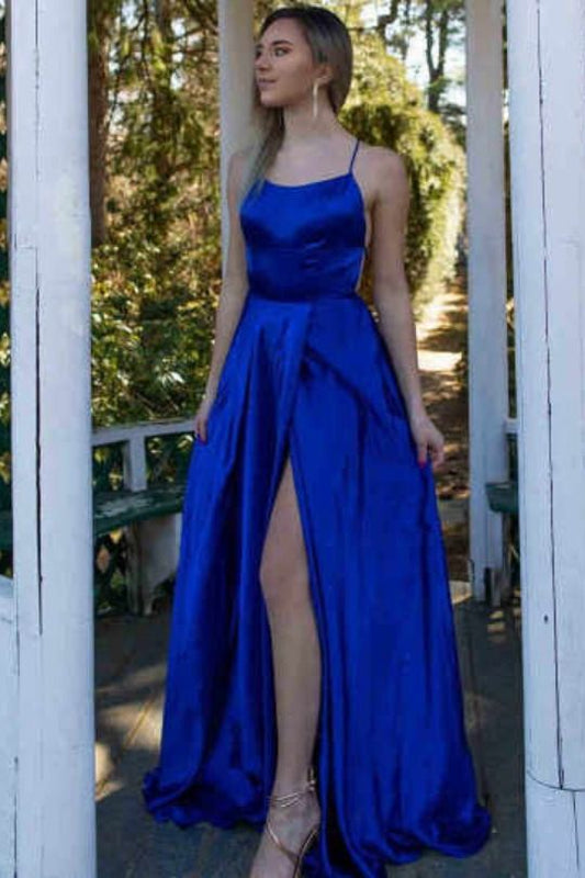 2021 Königsblaues langes Ballkleid mit Schlitz, günstiges langes Ballkleid cg20558