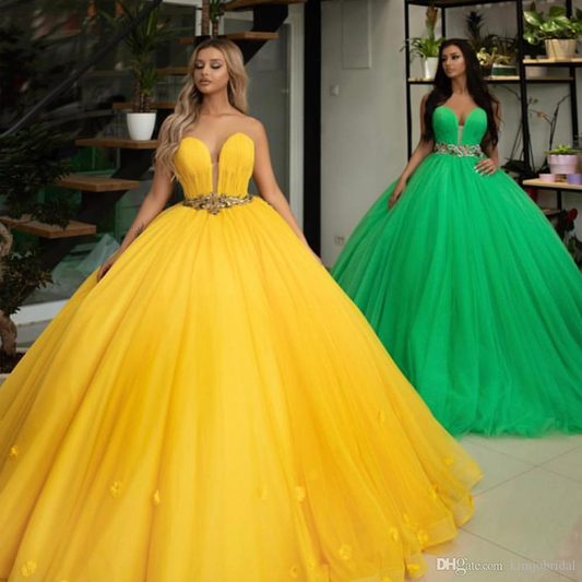 Gelbes Ballkleid Abendkleid Schatz Trägerlos Blumen Plus Size Formale Abendkleider Lange Partykleider Benutzerdefinierte Größe cg20561