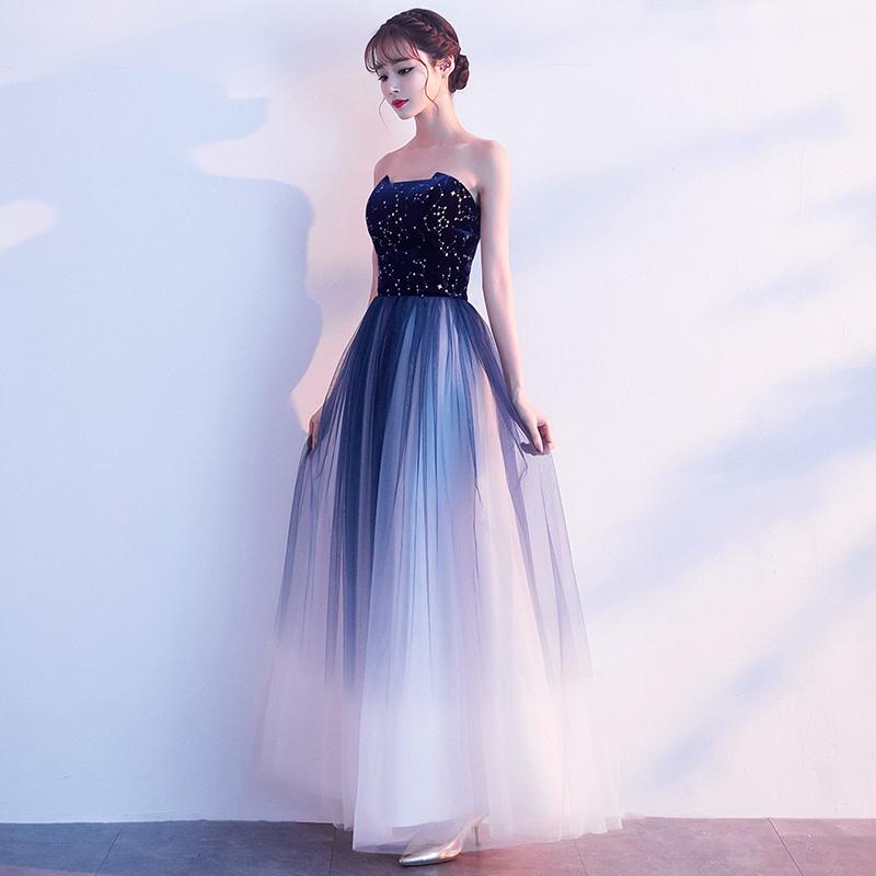 Blue Gradient Tulle Simple A-Line Party Dress, Blue Gradient Formal Dress Evening Dress Prom Dress cg20573