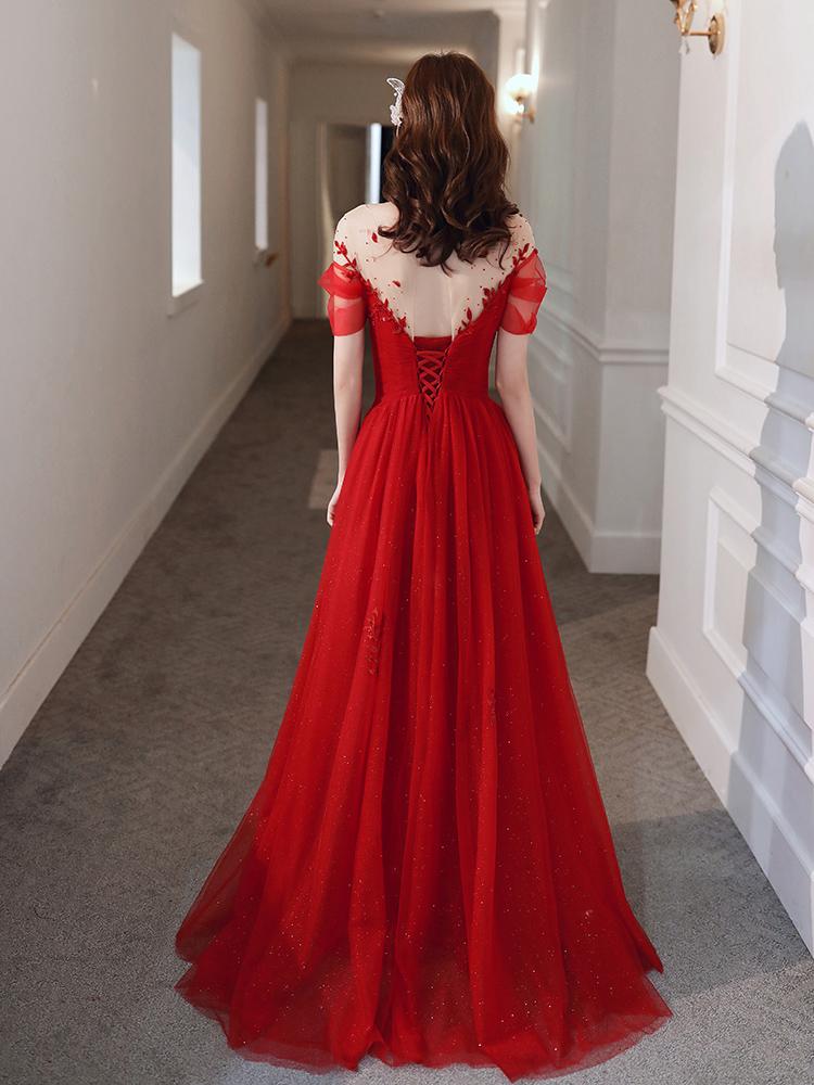 Red Tulle Sweetheart Elegant Long Formal Dress, Red Party Dress Wedding Party Dress Prom Dress cg20575