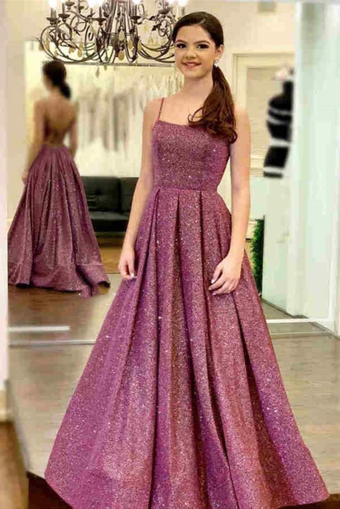 Stylish Backless Purple Sequins Long Prom Dress, Purple Long Formal Evening Dresses cg20585