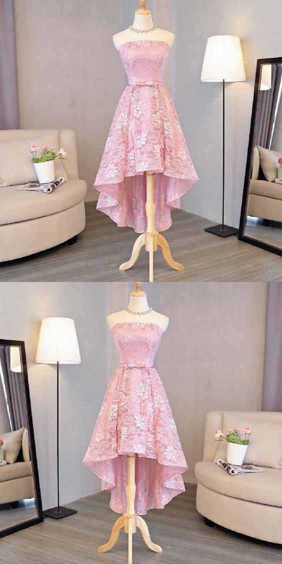 Schönes rosa, High Low, Spitzenkleid Rosa, High Low Kleid, Spitzenkleid, Homecoming-Kleid cg206