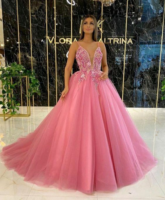 A-line Pink Long Prom Dress Ball Gown cg20601