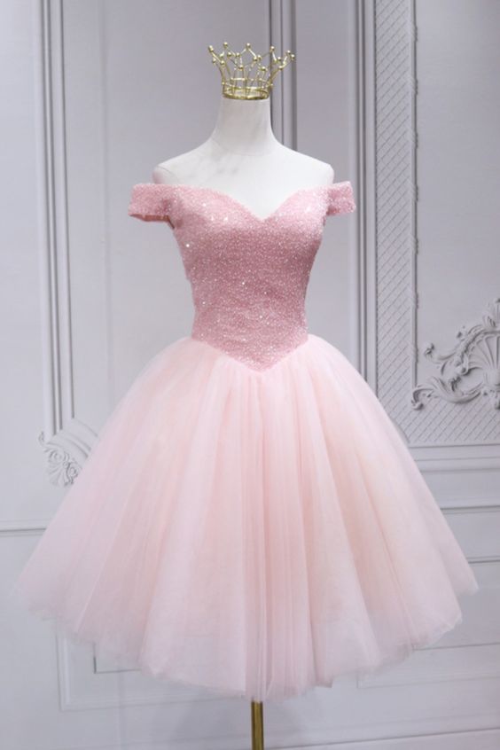 Off the Shoulder Short Pink Party Dress Homecoming Dress cg20609