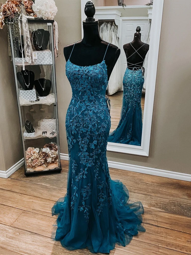 Mermaid Backless Dark Teal Lace Long Prom Dresses cg20621 classygown Mermaid Backless Dark Teal Lace Long Prom Dresses cg20621 classygown