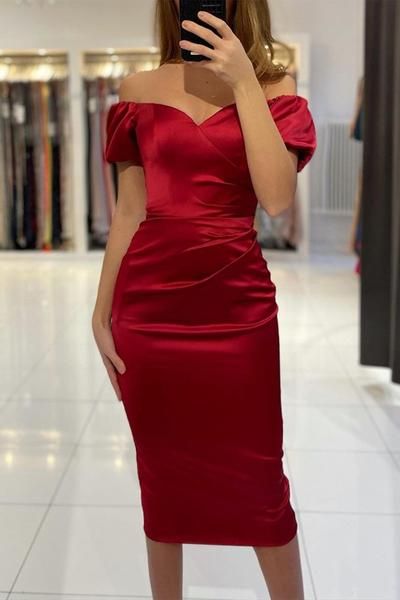 Schulterfreies Meerjungfrau-Ballkleid in Teelänge in Burgunderrot cg20624