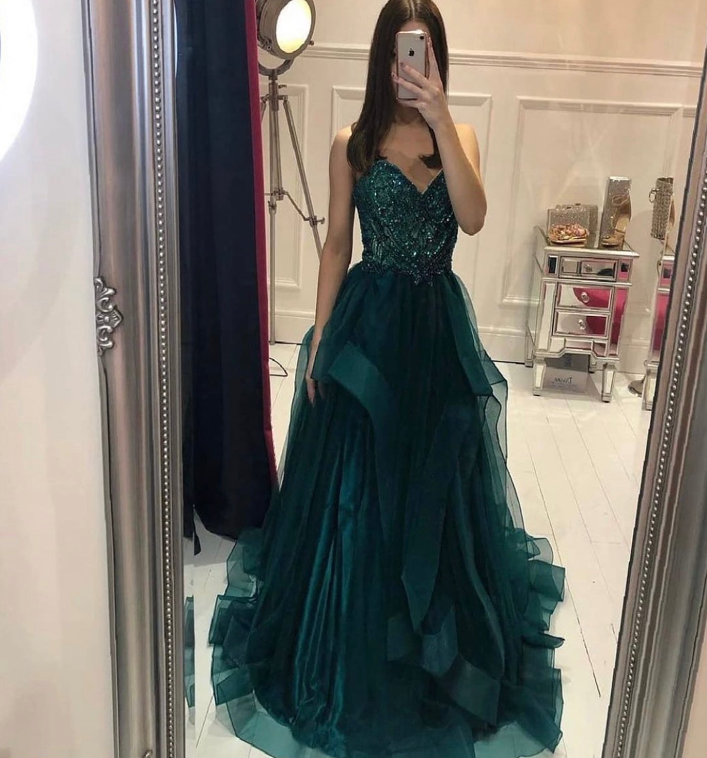 GREEN TULLE BEADS LONG A LINE PROM DRESS EVENING DRESS cg20636 classygown GREEN TULLE BEADS LONG A LINE PROM DRESS EVENING DRESS cg20636 classygown