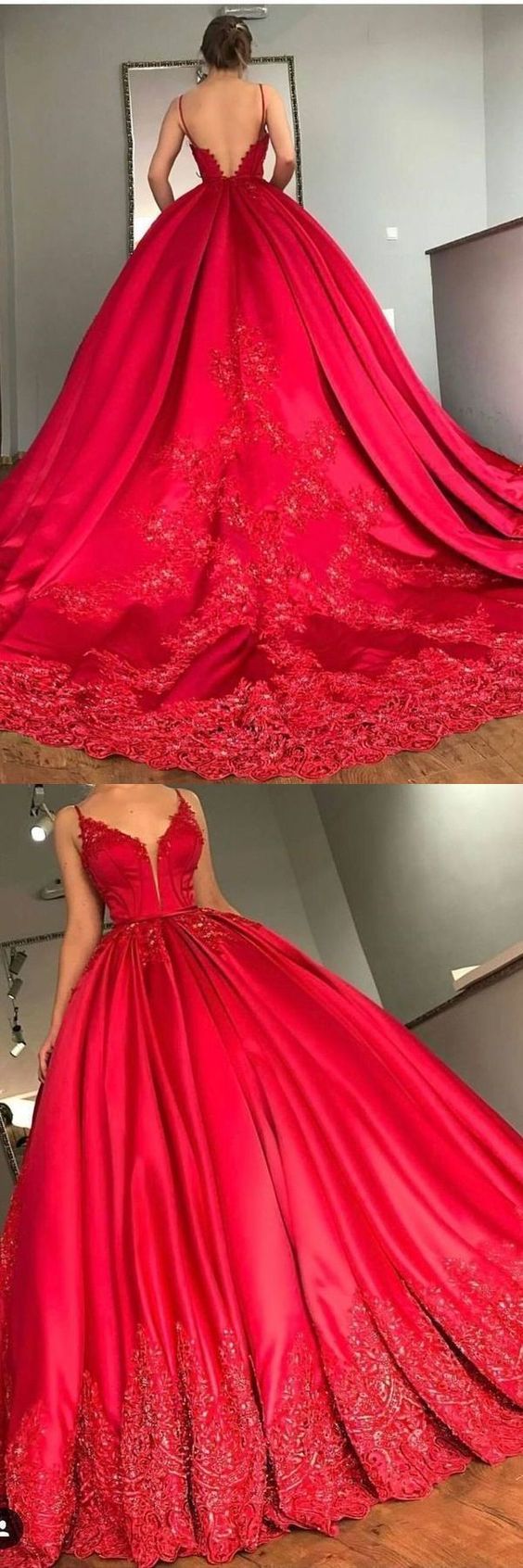 2021 Ballkleid Spaghettiträger Hofschleppe Satin mit Applikation Schnürung Ballkleid cg20656
