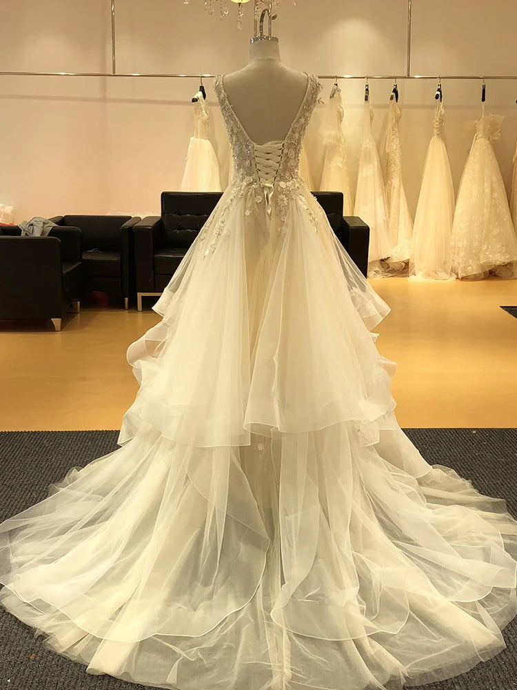 Luxus Perlen rückenfreies Brautkleid Ballkleid Abendkleid cg20670