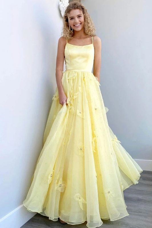 Langes gelbes Ballkleid aus Tüll, gelbes Abendkleid, cg20681