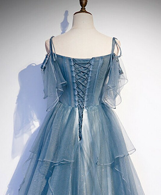 Tulle Spagehtti Straps Beading Prom Dress cg20689