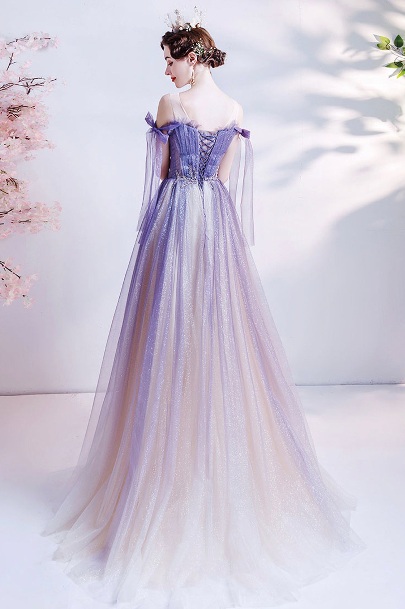 PURPLE TULLE LONG A LINE PROM DRESS EVENING DRESS cg20720