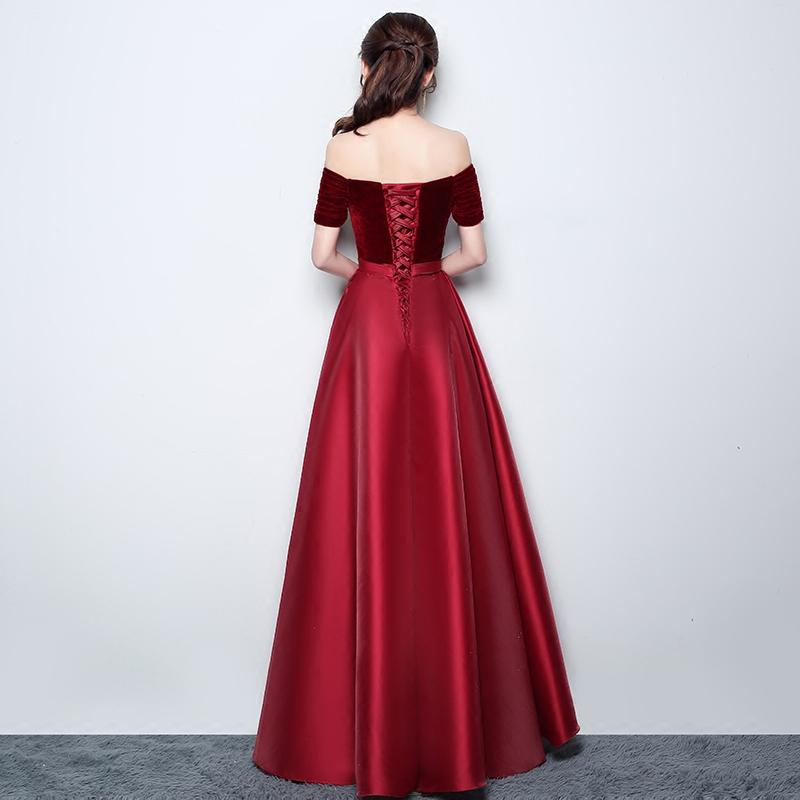 Weinrotes Satin-Ballkleid mit Samt, schulterfreies A-Linien-Abendkleid, Abendkleid cg20734