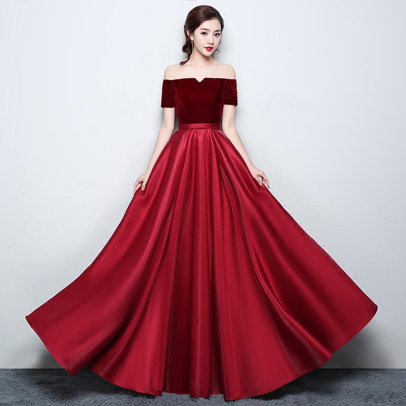 Weinrotes Satin-Ballkleid mit Samt, schulterfreies A-Linien-Abendkleid, Abendkleid cg20734
