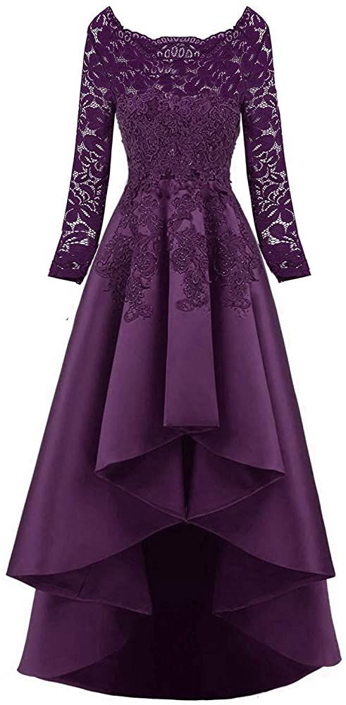 Damen Abendkleid mit langen Ärmeln und Perlenbesatz, High Low, cg20738