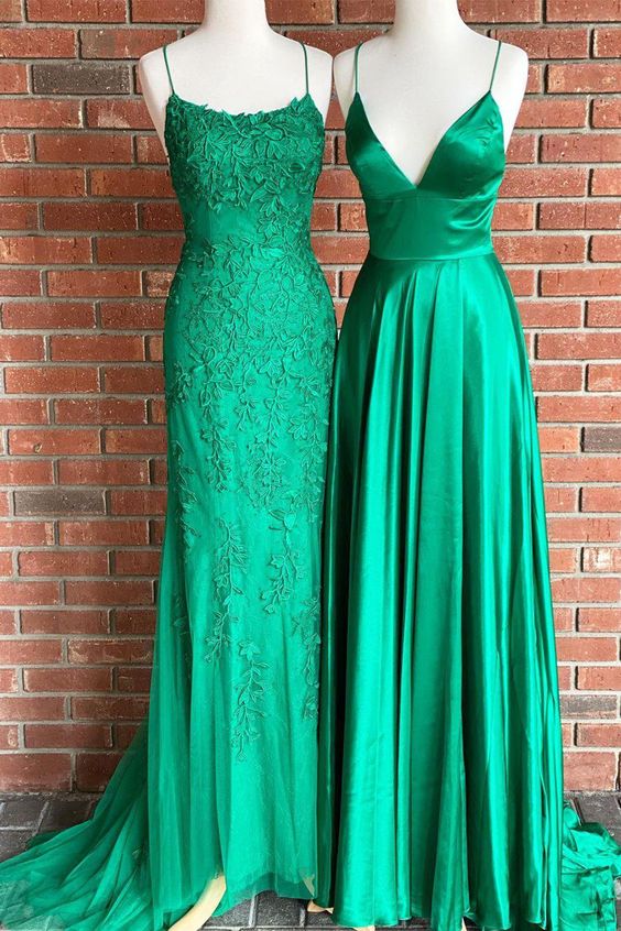 (Kleid links) Grünes langes Ballkleid aus Tüll, Abendkleid cg20741