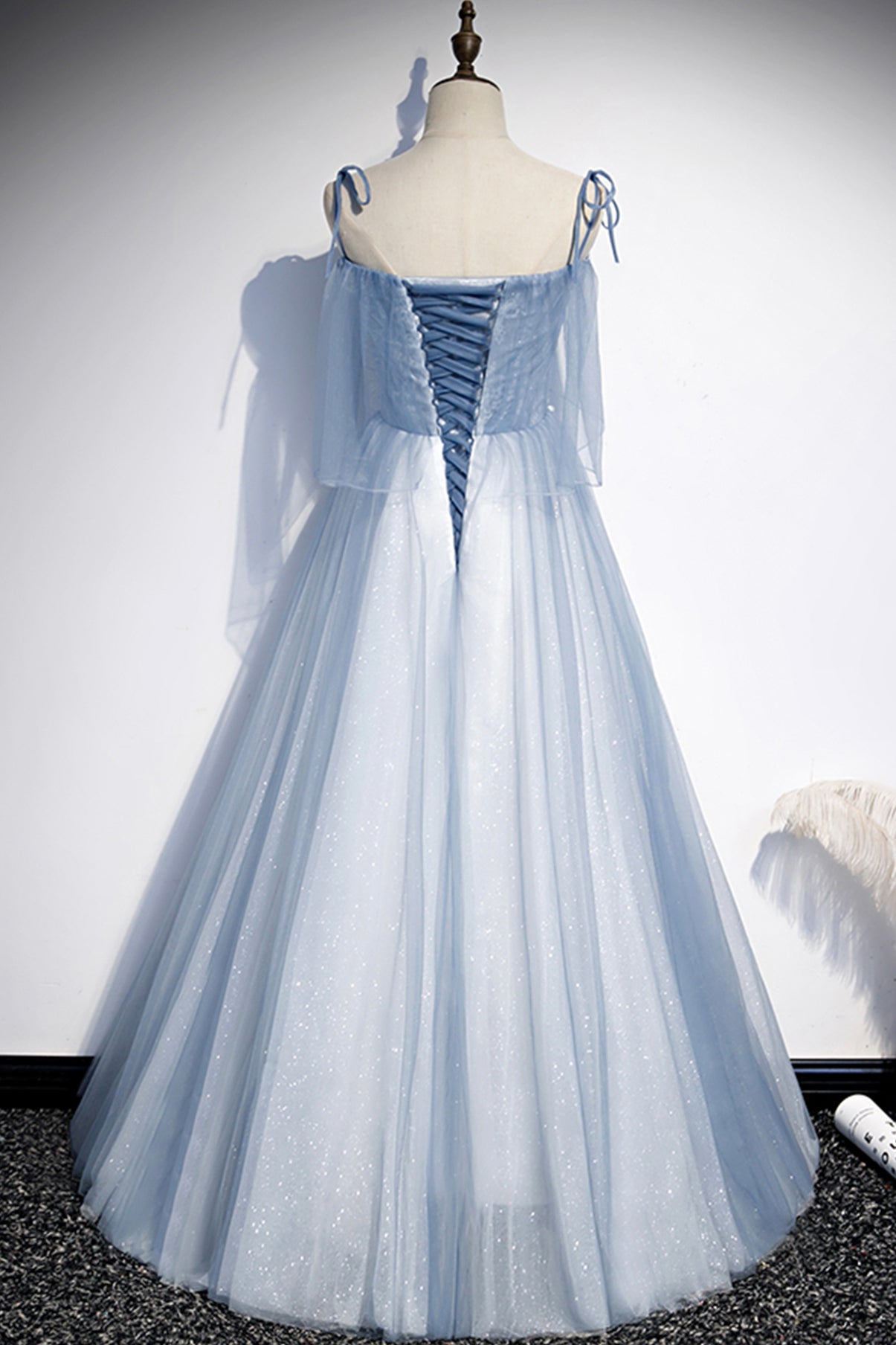 BLUE TULLE LONG A LINE PROM DRESS EVENING DRESS cg20767