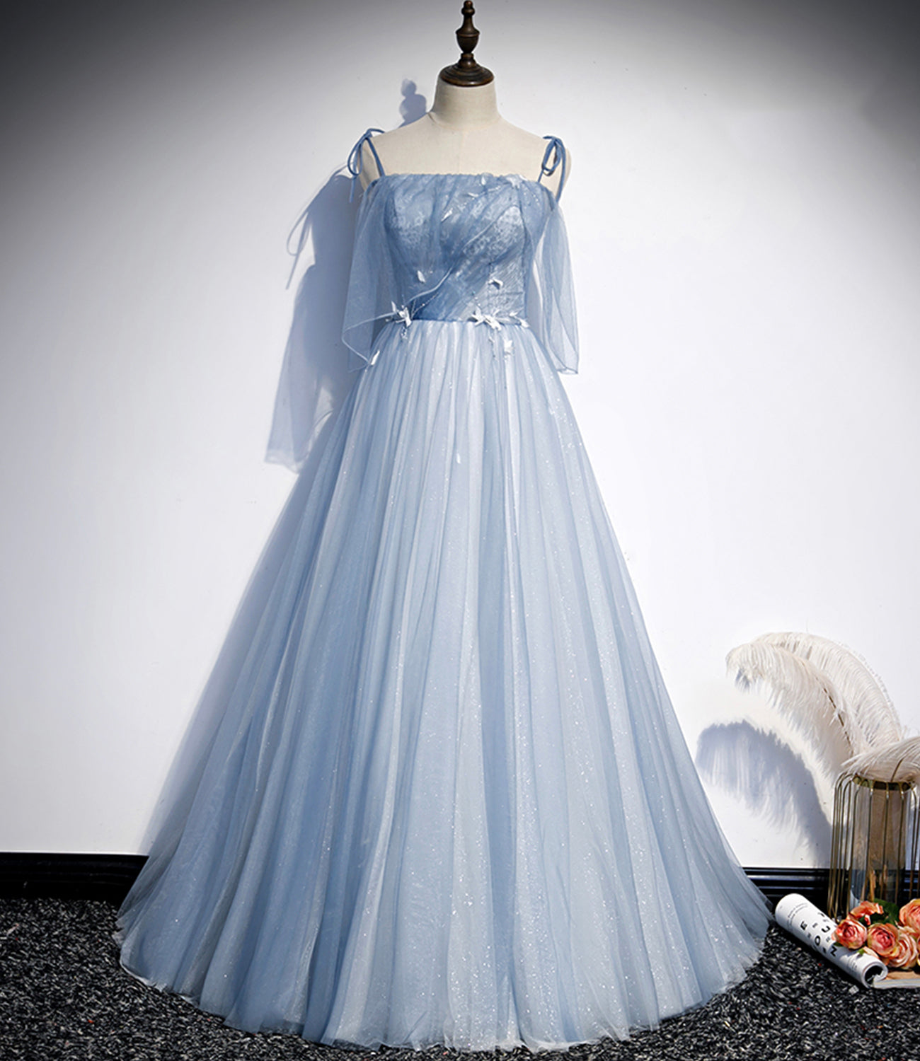 BLUE TULLE LONG A LINE PROM DRESS EVENING DRESS cg20767