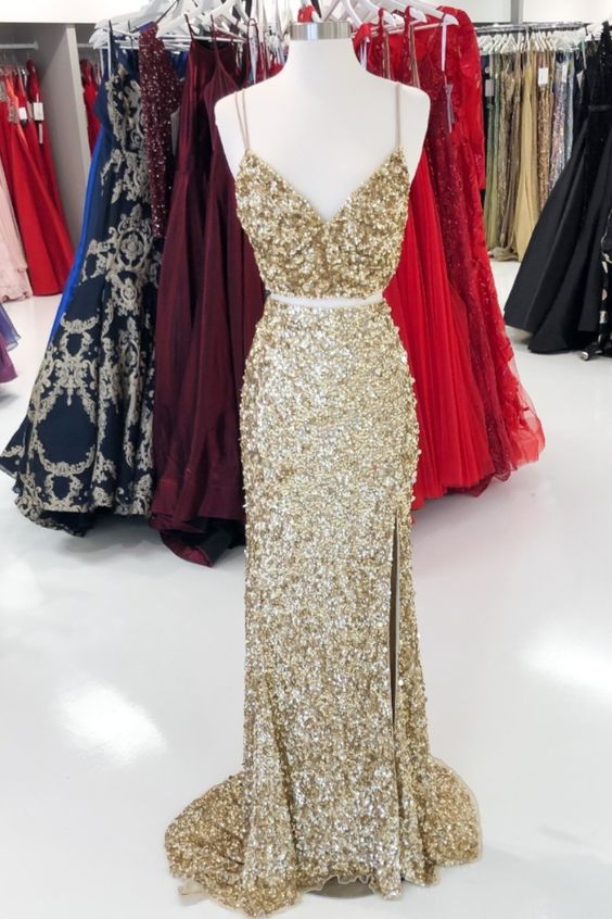 Gold Sequins Party Dress prom gown cg20775