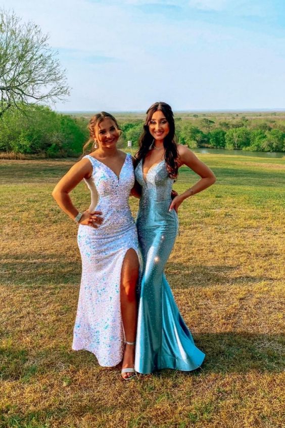 sparkle white sequind prom dress mermaid long formal dress cg20815