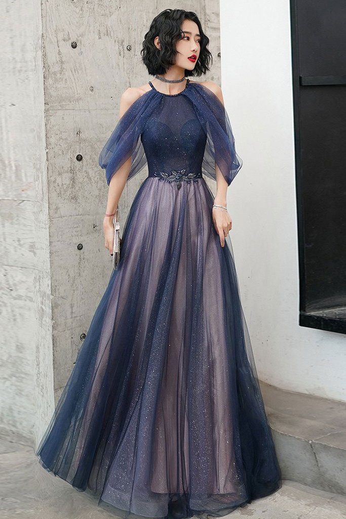 BLUE TULLE LONG PROM DRESS BLUE TULLE FORMAL DRESS cg20834