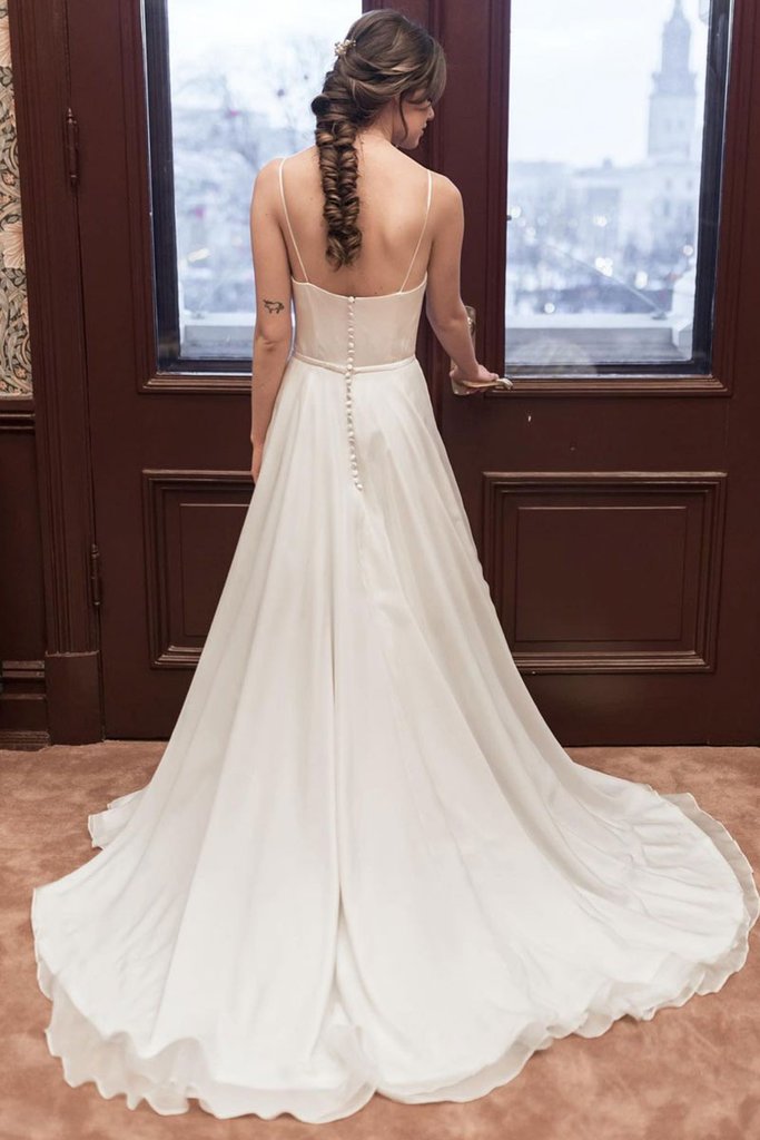 WHITE A LINE CHIFFON LONG PROM DRESS WHITE EVENING DRESS cg20835