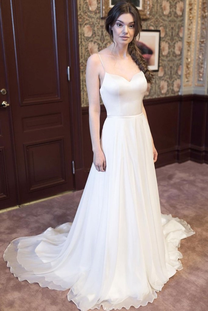 WHITE A LINE CHIFFON LONG PROM DRESS WHITE EVENING DRESS cg20835