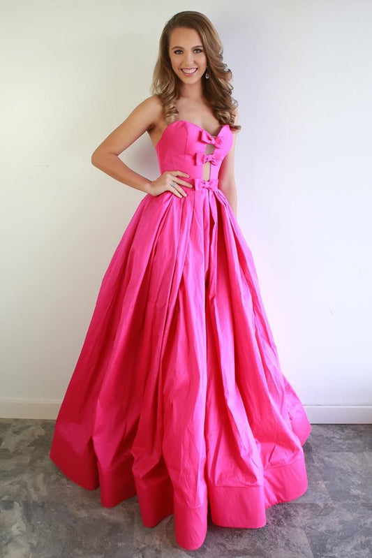 Sexy langes Ballkleid aus Satin in Pink mit Herzausschnitt cg20839