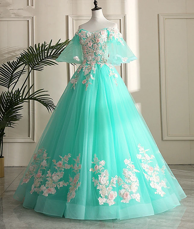 Mint Green Sweetheart Sweetheart Flowers Tulle Formal Dress Prom Dress Party Dress cg20879