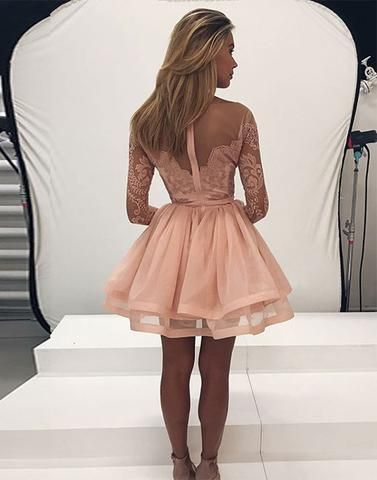 Langärmliges Homecoming-Kleid aus Spitze mit Tüll und Reißverschluss hinten, Partykleid cg209