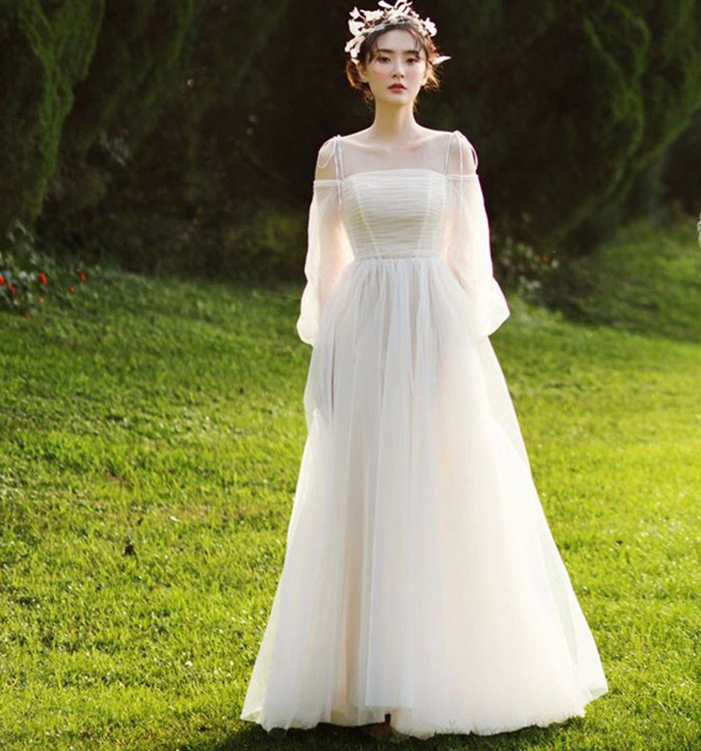 Süßes langes A-Linien-Ballkleid aus Tüll, cg20908