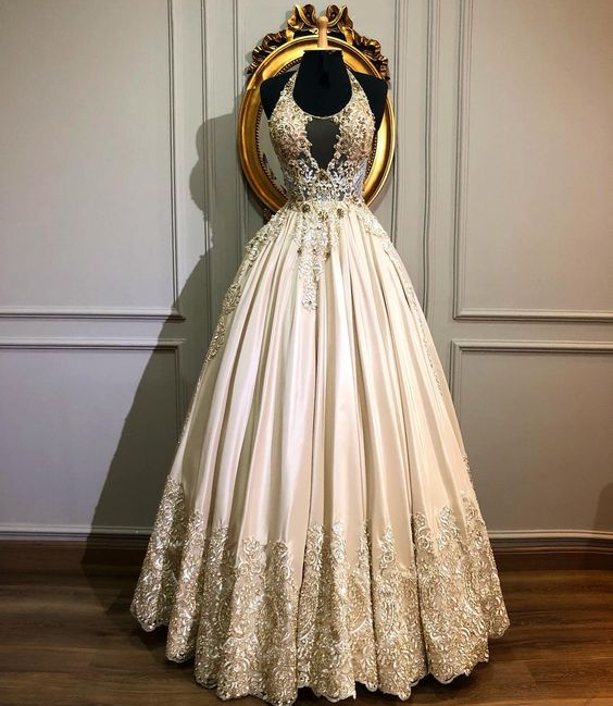 cute lace long prom dress,gold evening dress cg20923