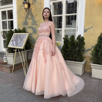 Charming A Line Halter Prom Dress with Appliques cg20928