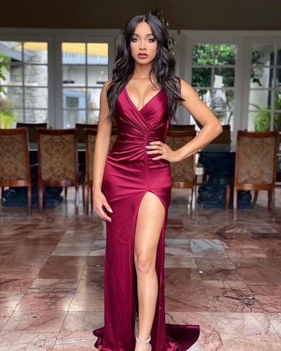 Sexy Sheath V Neck Burgundy Prom Dress with Split Front cg20934 classygown Sexy Sheath V Neck Burgundy Prom Dress with Split Front cg20934 classygown