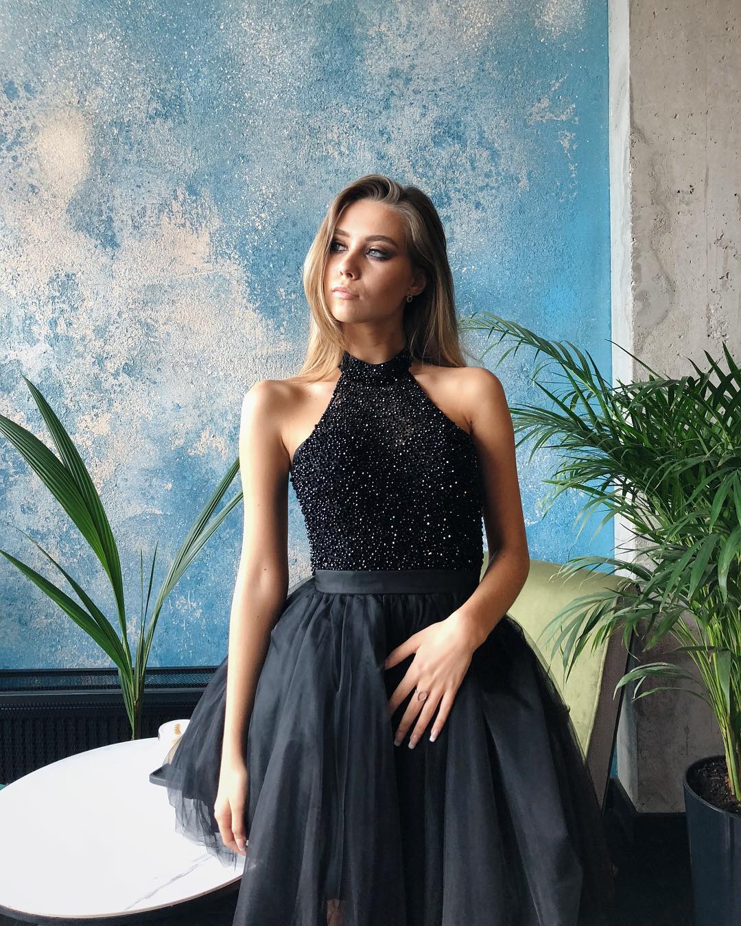 Stylish A Line Halter Navy Blue Short Homecoming Dress with Beading cg20945