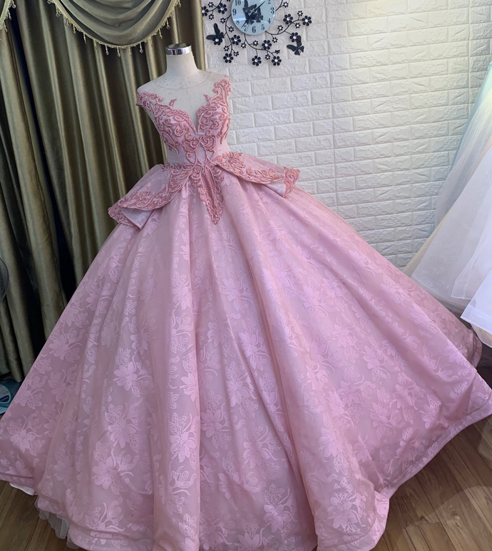 tulle princess long formal prom dress, long pink evening dress cg20962