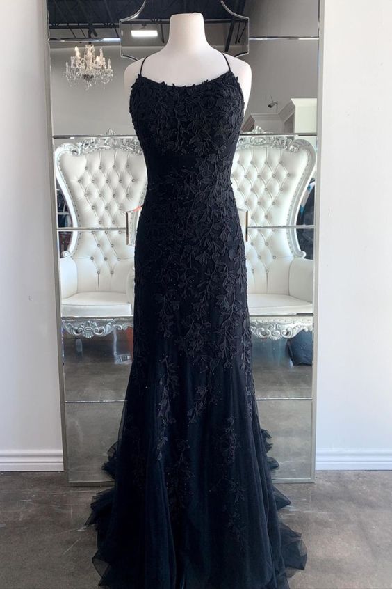 mermaid black lace appliqued long prom dress formal dress evening dress cg20993