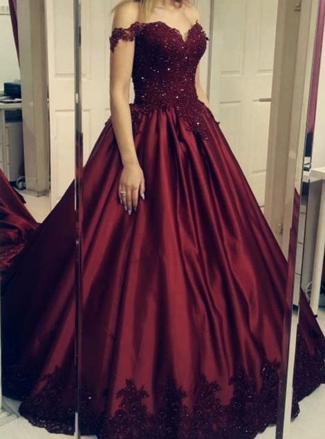 Off the Shoulder Burgundy Appliques Sweet 16 Prom Dresses cg21007