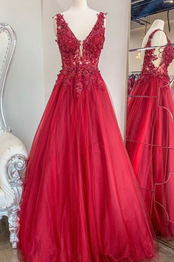 A-line Red Long Prom Dress cg21013
